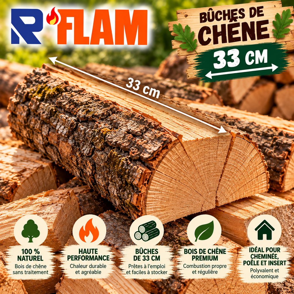 🔥 Bois de Chauffage Chêne Premium 🪵 Bûches 33 cm