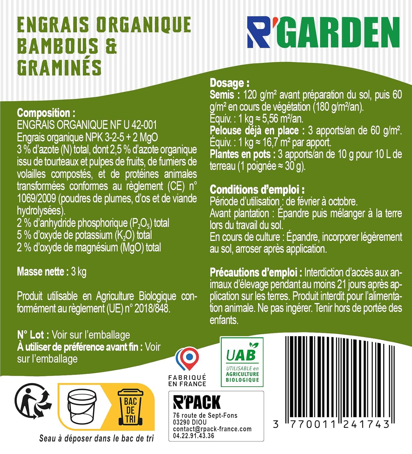 🌿 R’Garden Engrais Bambous & Graminées 🌾 | Fertilisant Spécial Bambou | Croissance Rapide & Feuillage Dense 💚 | Action Longue Durée ⏳ | Idéal Jardin, Haies, Plantes Ornementales | Utilisable en Agriculture Biologique 🌱