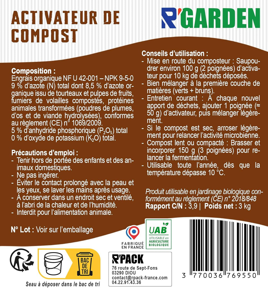 Activateur de compost - Poudre naturel facile à doser - Accélère le compostage - Valorise les déchets du jardin et ménager - Utilisable en agriculture biologique