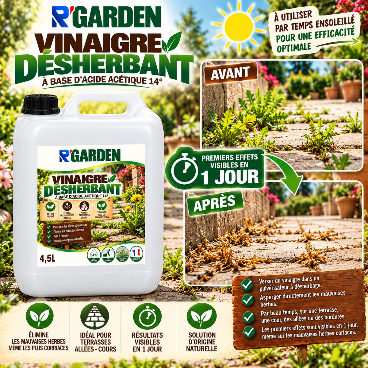 Vinaigre Désherbant 14° Prêt à l’Emploi – Acide acétique
