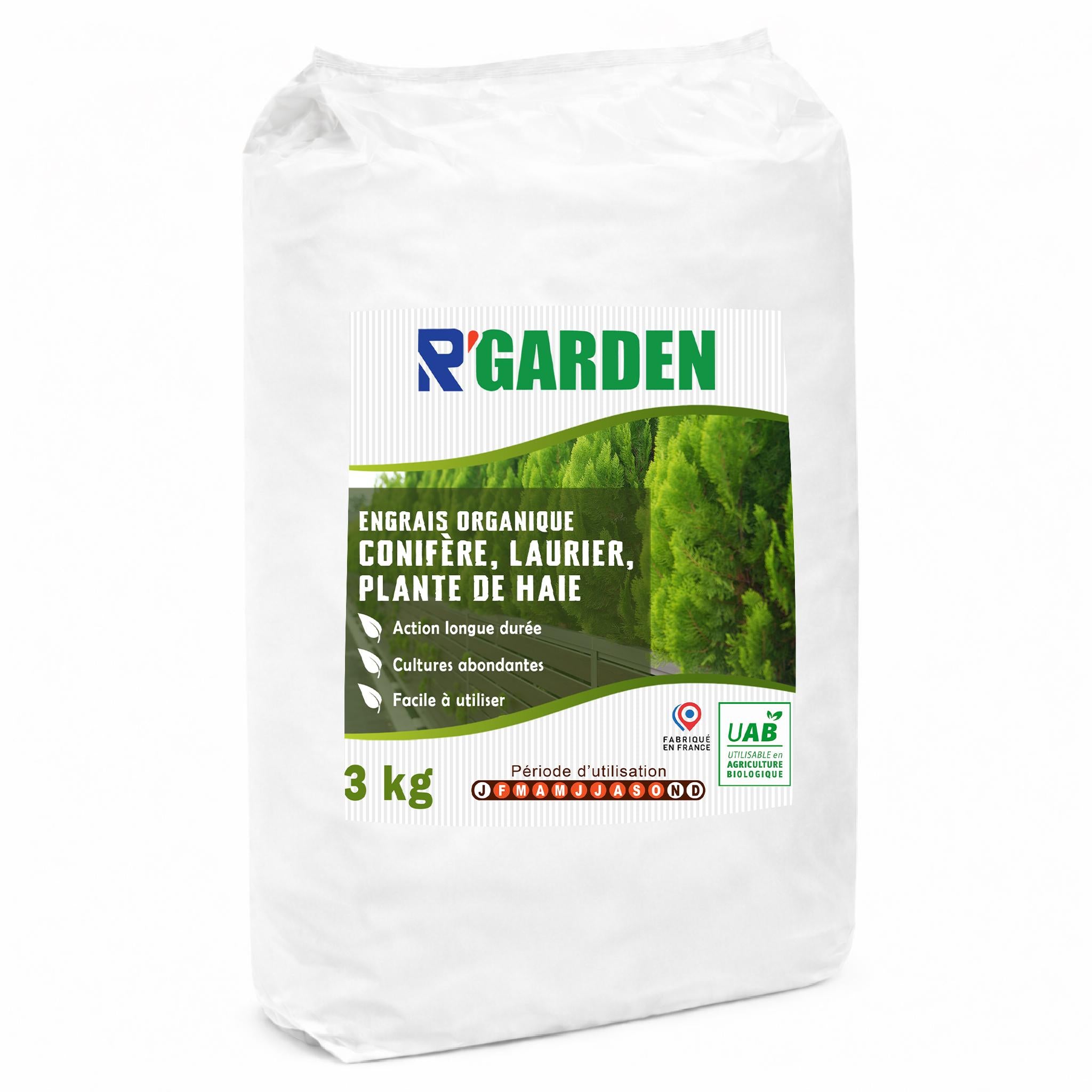 🌲 R’GARDEN – Engrais Organique Conifères, Lauriers & Plantes de Haie 🌿 | Action Longue Durée ⏳ | Reprise Vigoureuse & Feuillage Dense 💪 | UAB (Agriculture Biologique) ✅ | Conditionné en France 🇫🇷