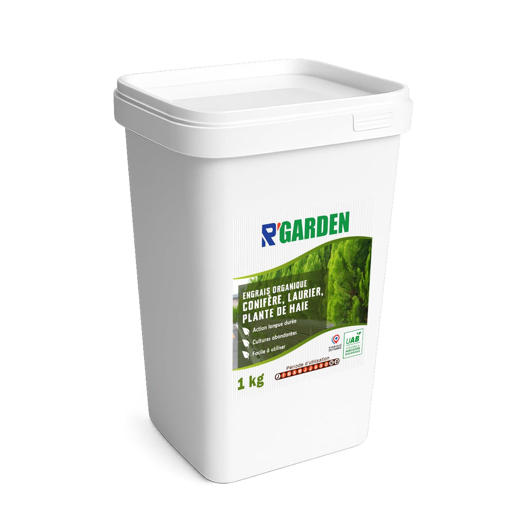 🌲 R’GARDEN – Engrais Organique Conifères, Lauriers & Plantes de Haie 🌿 | Action Longue Durée ⏳ | Reprise Vigoureuse & Feuillage Dense 💪 | UAB (Agriculture Biologique) ✅ | Conditionné en France 🇫🇷