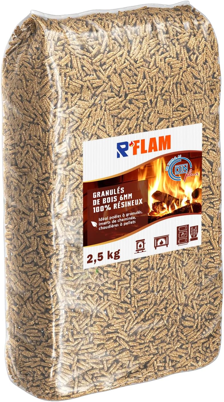 🔥 Granulés de Bois 6 mm 🌲 | 100% Résineux | Combustible Premium pour Poêle à Granulés, Inserts & Chaudière à Pellets ♨️ | Pouvoir Calorifique Élevé ⚡ | R’FLAM