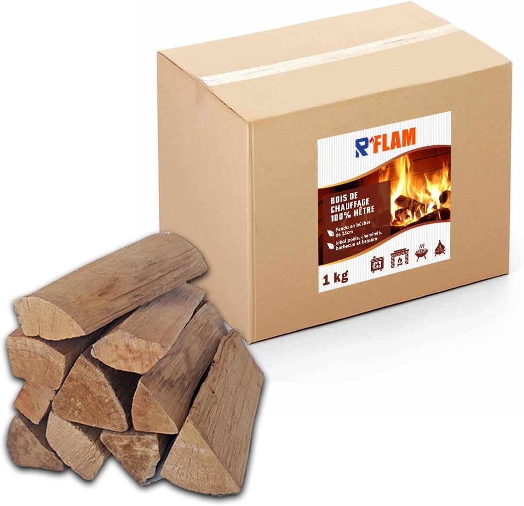 🌳 Bois de Chauffage 100% Hêtre – Bûches 25 cm 🔥 | Bois Sec Haute Performance 💨 | Pour Cheminée, Poêle, Insert, Barbecue, Braséro 🍖 | R’FLAM