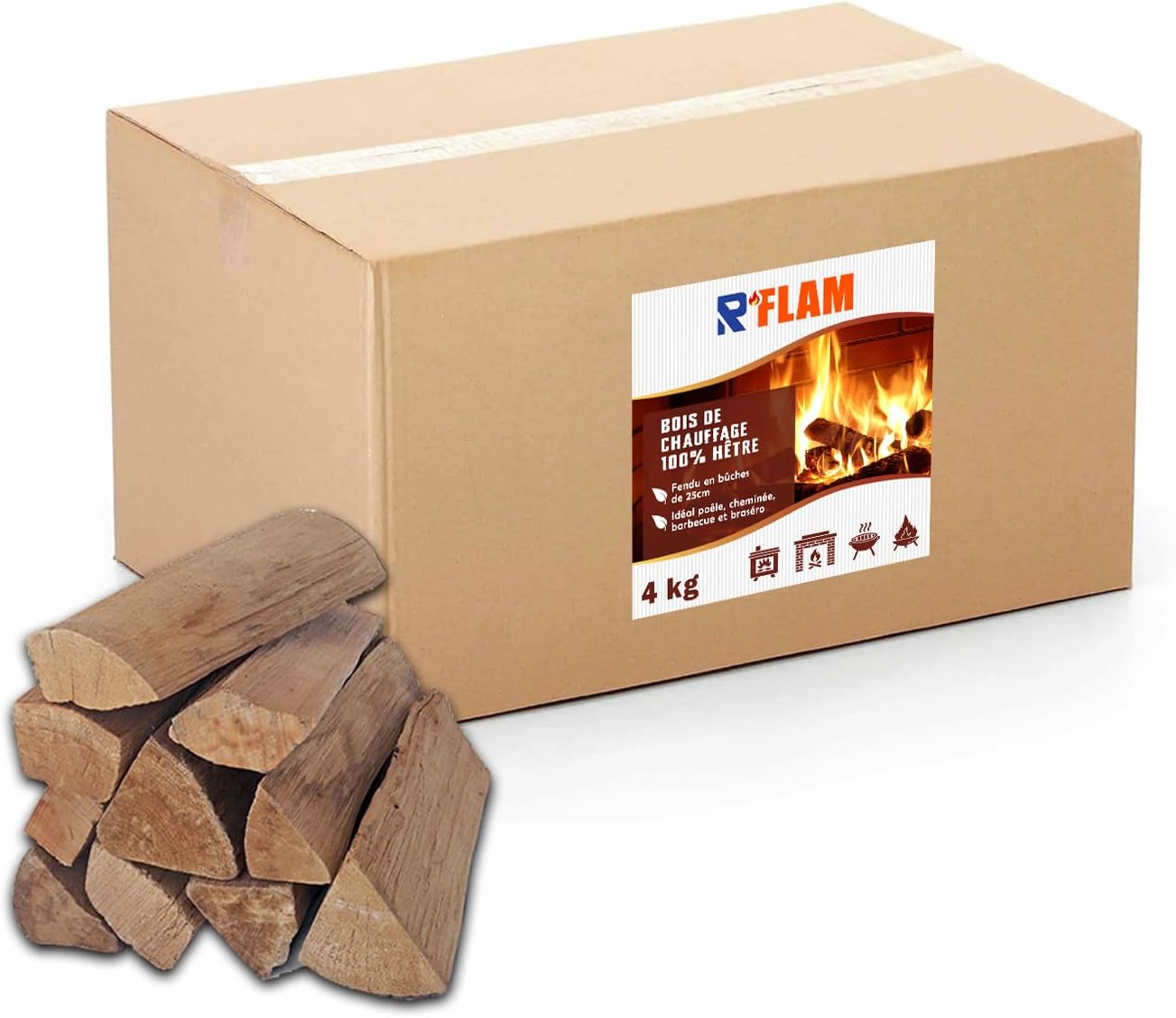 🌳 Bois de Chauffage 100% Hêtre – Bûches 25 cm 🔥 | Bois Sec Haute Performance 💨 | Pour Cheminée, Poêle, Insert, Barbecue, Braséro 🍖 | R’FLAM