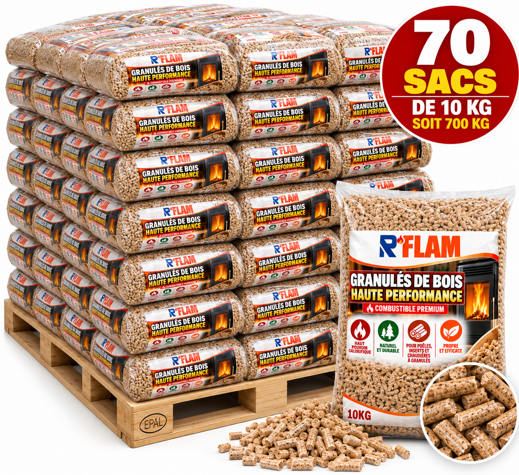 🔥 Granulés de Bois Premium 🌲 – Palette Économique de 70 Sacs
