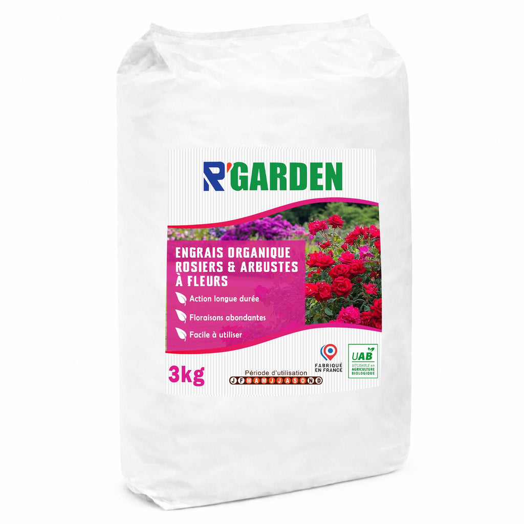 🌹 R’GARDEN – Engrais Organique Rosiers & Arbustes à Fleurs 🌿 | Croissance, Floraison & Feuillage Renforcés 🌸 | Utilisable en Agriculture Biologique ✅ | Fabriqué en France 🇫🇷