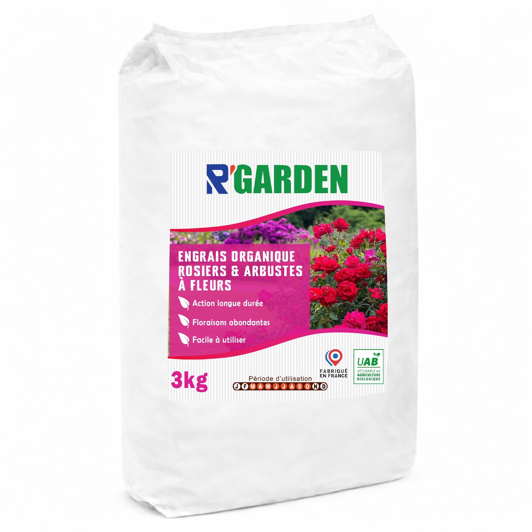 🌹 R’GARDEN – Engrais Organique Rosiers & Arbustes à Fleurs 🌿 | Croissance, Floraison & Feuillage Renforcés 🌸 | Utilisable en Agriculture Biologique ✅ | Fabriqué en France 🇫🇷