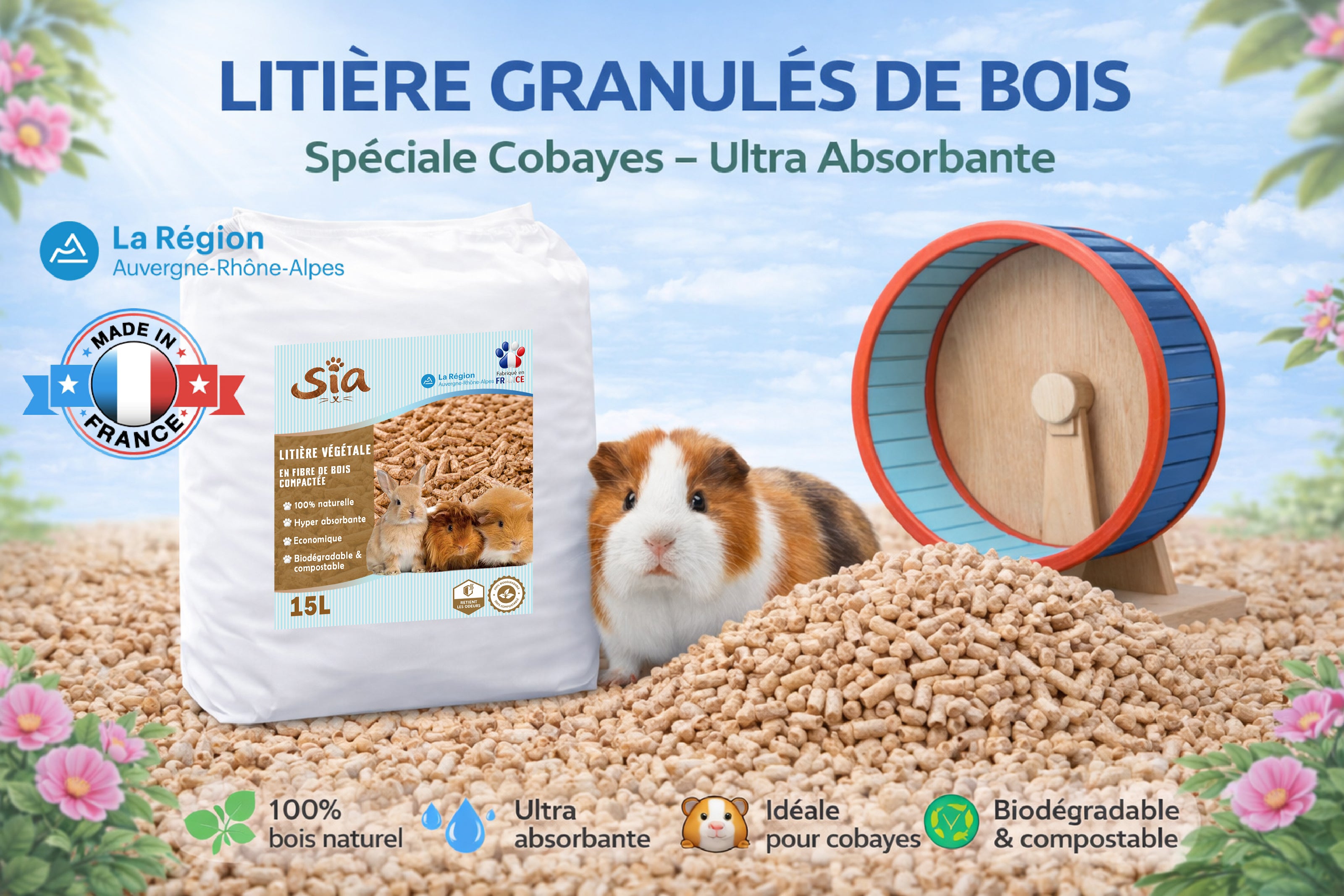 SIA Litière 🐱🌿 – Litière Végétale en Granulés de Bois 🪵 | Écologique ♻️ | Fabriquée en Auvergne 🌋