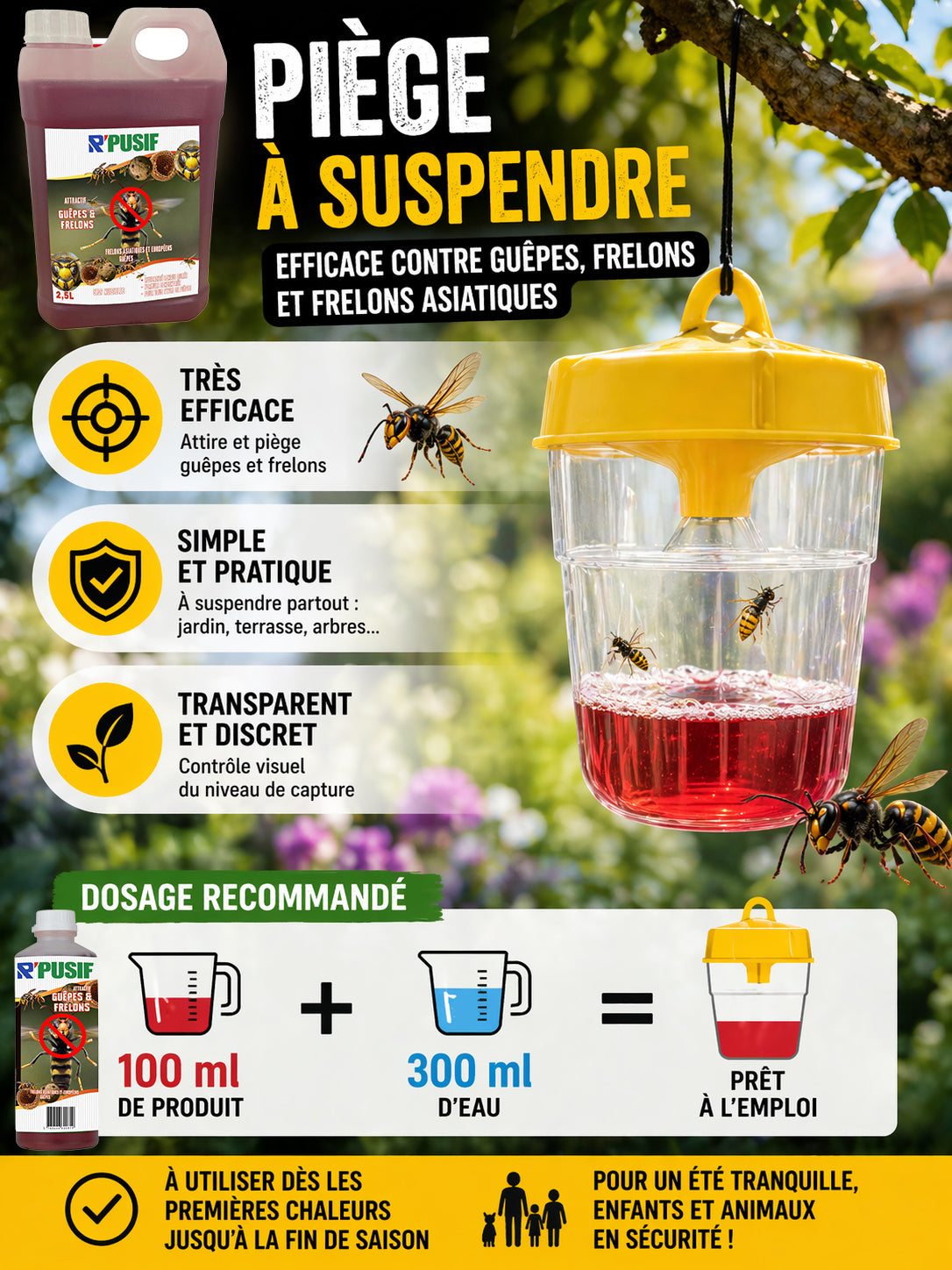 🪤 Piège sélectif guêpes & frelons 🐝 – Haute efficacité ⚡ & respect de l’environnement 🌍