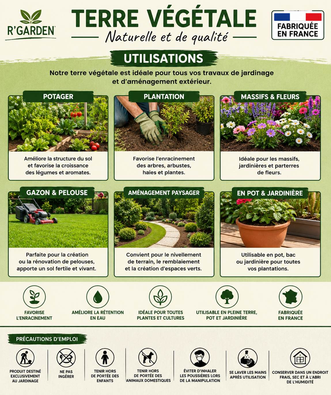 🌿 Terre Végétale Naturelle – Terre de Jardin pour Potager, Pelouse, Plantation, Massifs et Aménagement Paysager – Fabriquée en France