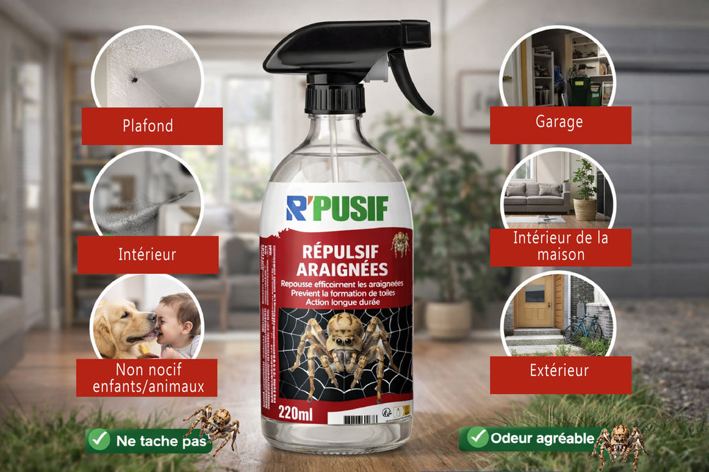 🕷️ Répulsif Araignées Longue Durée 🚫 | Intérieur & Extérieur 🏡 | Sans Danger pour Animaux 🐶🐱