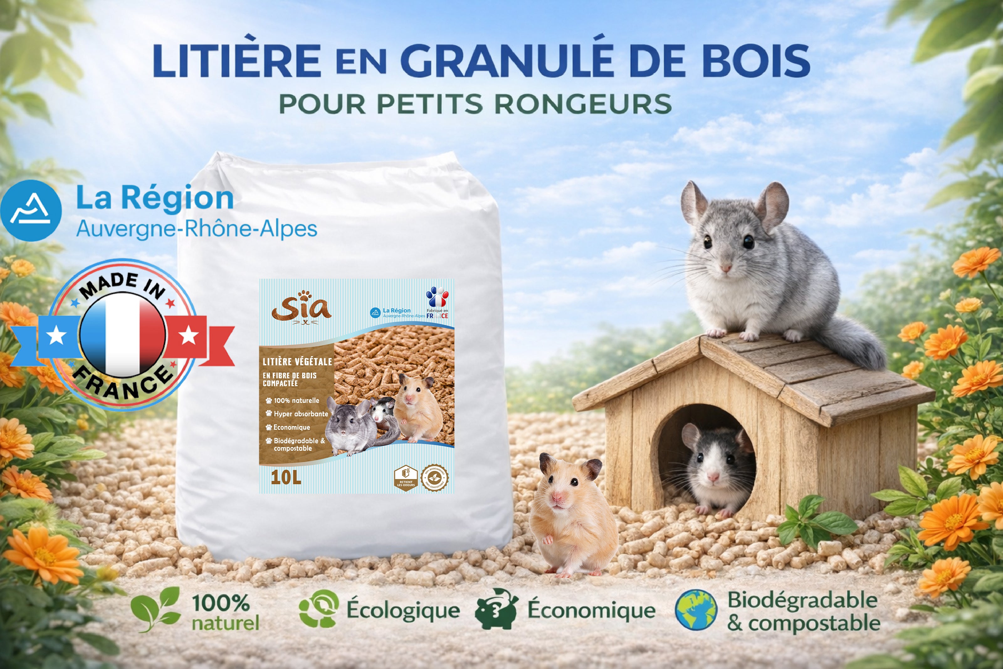 SIA Litière 🐱🌿 – Litière Végétale en Granulés de Bois 🪵 | Écologique ♻️ | Fabriquée en Auvergne 🌋