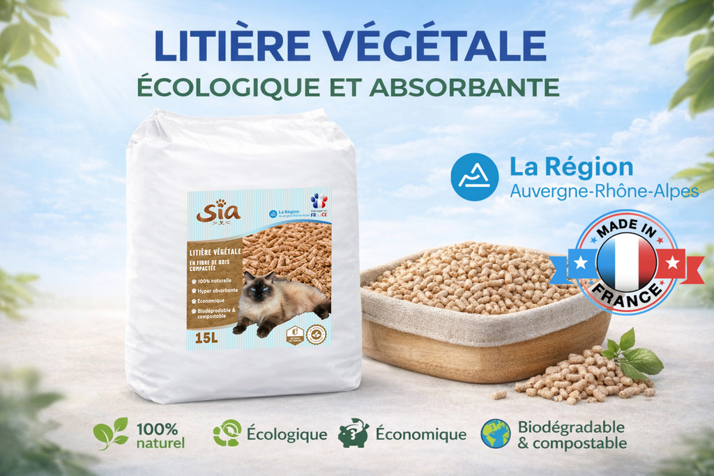 SIA Litière 🐱🌿 – Litière Végétale en Granulés de Bois 🪵 | Écologique ♻️ | Fabriquée en Auvergne 🌋
